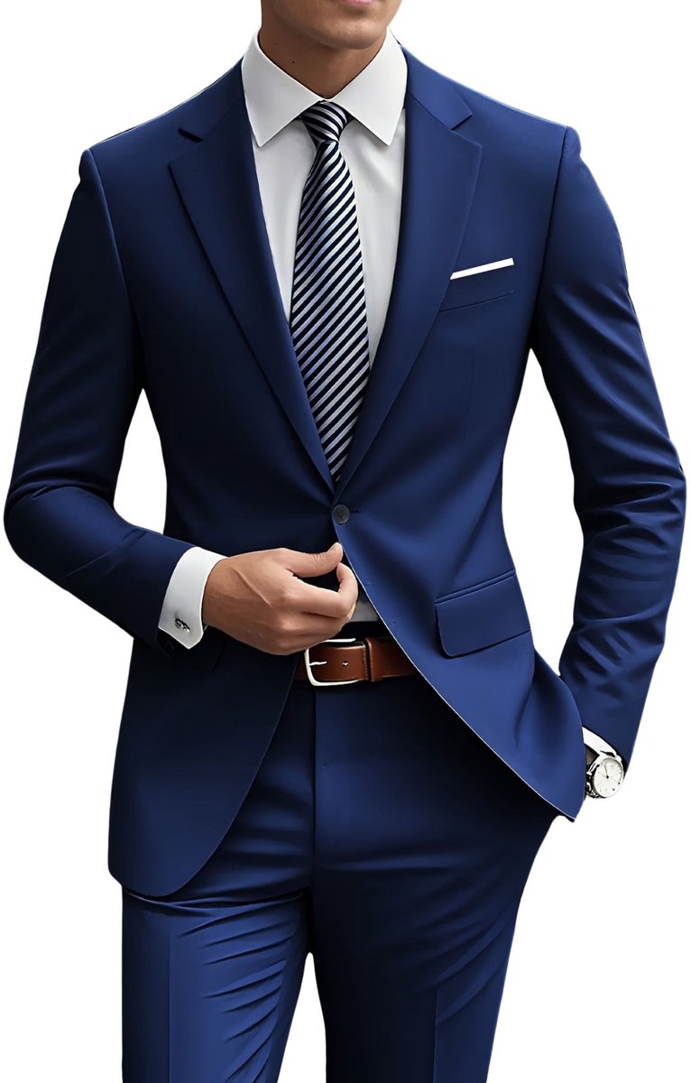 Currero 3 Delig Herenpak Met Overhemd - Suit 2 Delig - Tailored Fit Kostuum - Business Pak - Trouwpak - Smoking - Tuxedo Stijl - Bruiloft, Kantoor & Feest - Marineblauw S