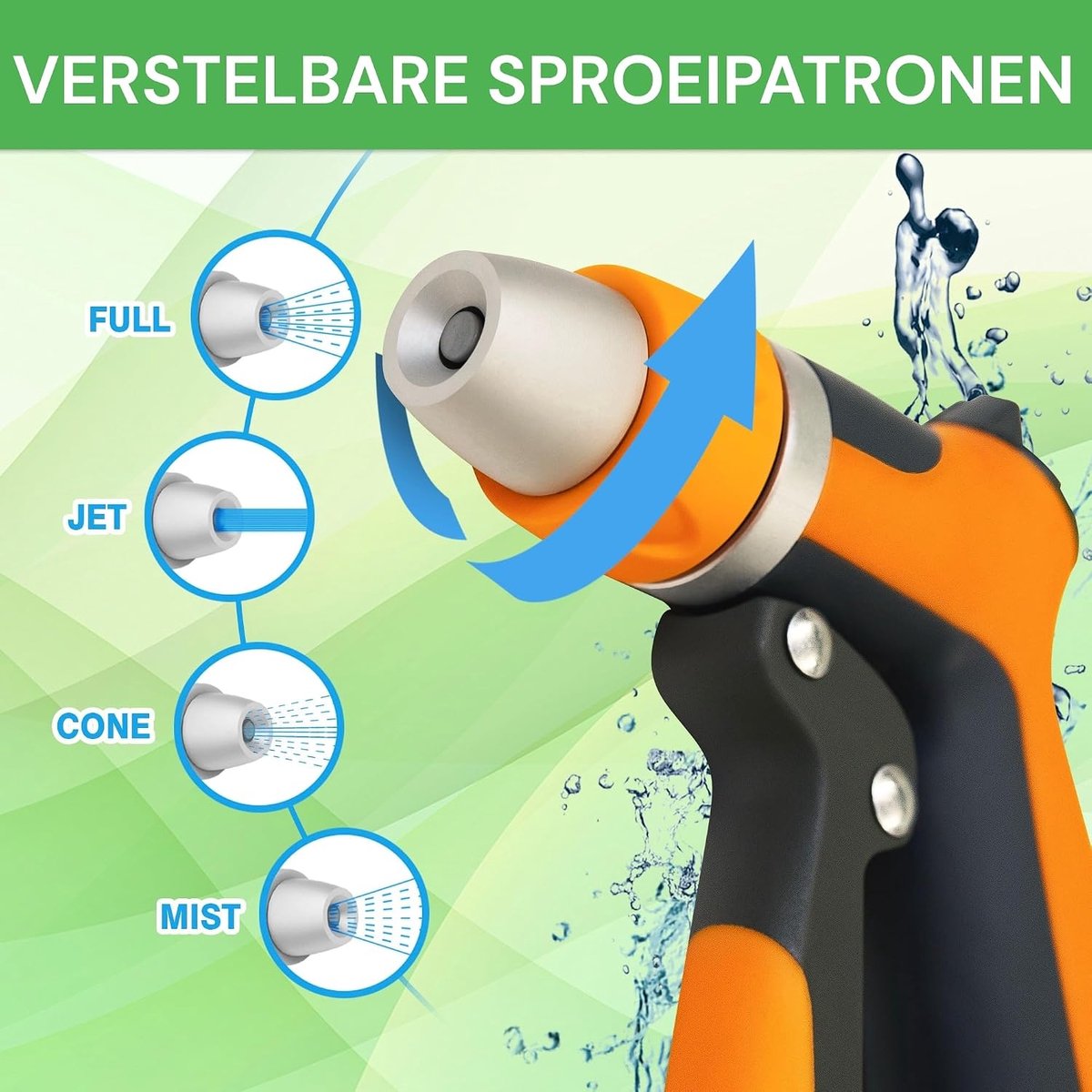 Tuinsproeier aluminium - verstelbare sproeipatronen - spuitmond met tuinslang opzetstuk - ideaal voor reiniging - ShopVlot