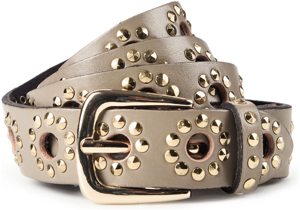 b.belt Studded belt Leder - Dames - 85 cm - taupe
