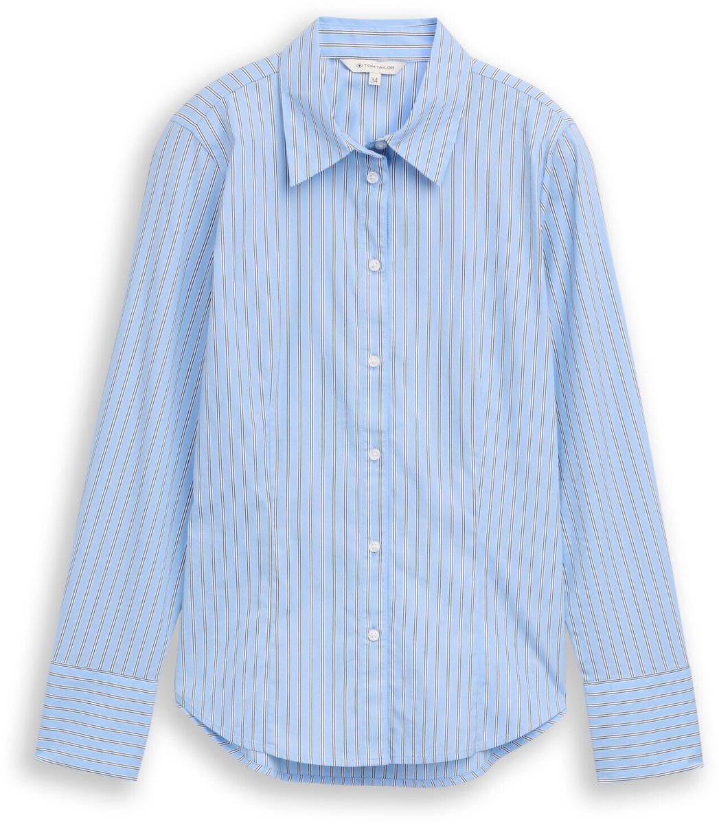 Tom Tailor - Getailleerde popeline overhemdblouse - Maat 44 - blue white poplin stripe