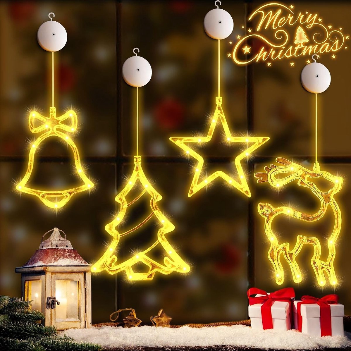 Kerstlichtsnoer - Warmwit - 4 Stuks - LED Raamverlichting met Zuignappen - Voor Binnen en Buiten