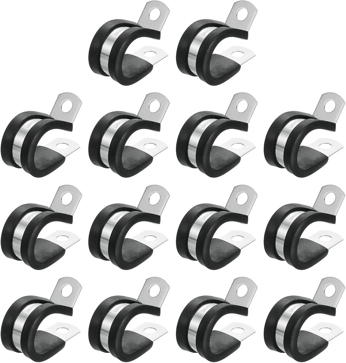 3/4 inch (18mm) Kabelklem, 304 RVS Rubber Geïsoleerde Klem, R-Vormige Metalen Klem voor Slang, Draad en Kabelinstallatie - Set van 14 Stuks