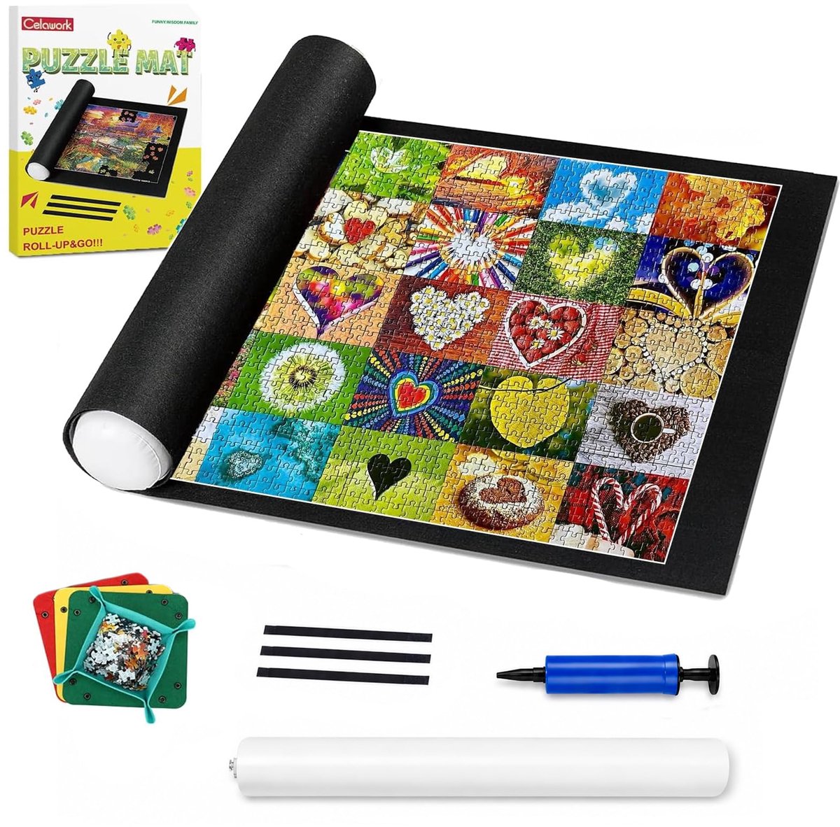 Puzzelmat voor puzzels - rolmat voor 1500-2000 stukjes - grijs - inclusief puzzelsorteerder - ShopVlot