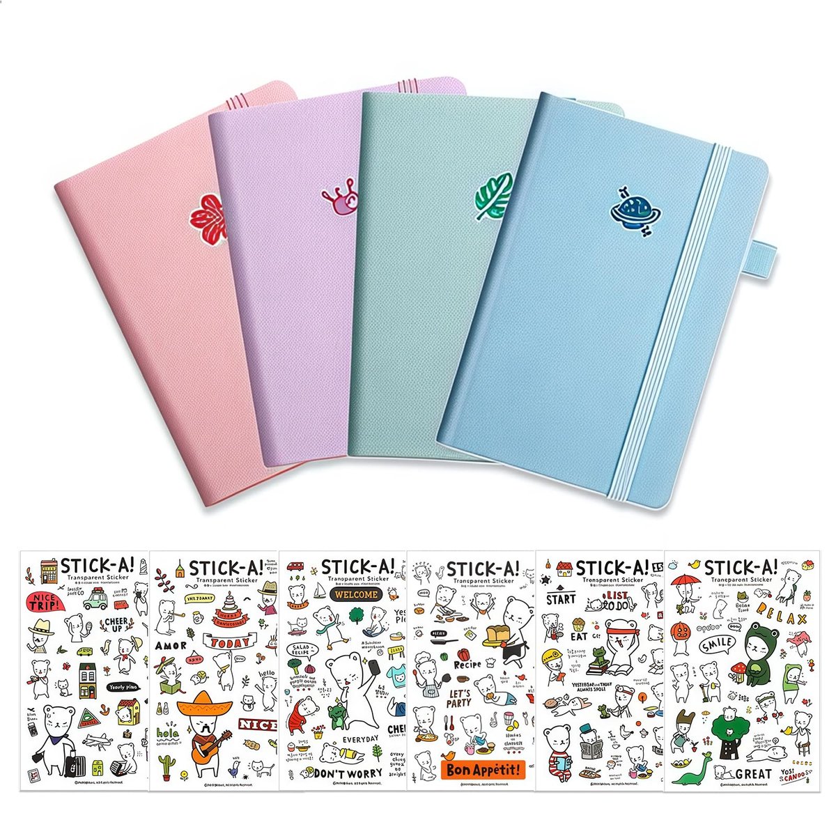 Notitieboek A7 - 4 Gekleurde Notitieblokken - Inclusief 6 Stickers - Ideaal voor Notities - ShopVlot