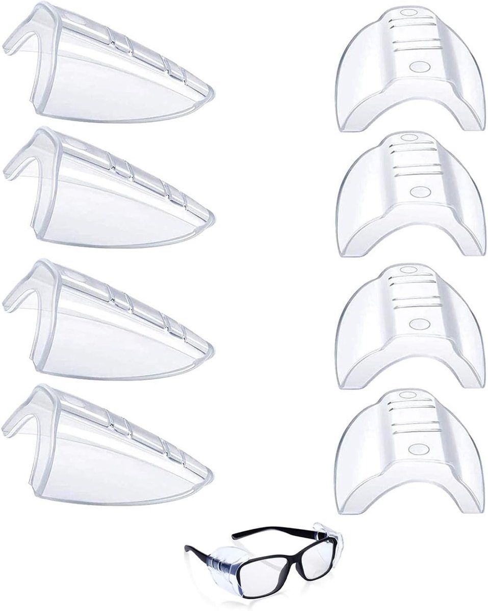 Zijbescherming voor Veiligheidsbrillen - 4 Paar Flexibele Zijschilden voor Kleine en Middelgrote Brillen, Ideaal voor Extra Bescherming en Comfort