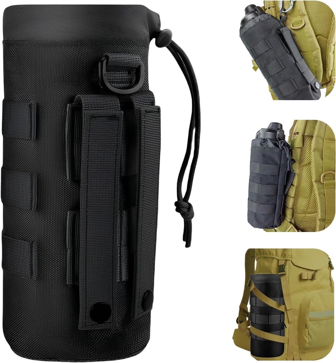 Verstelbare Tactische Fleshouder van Nylon 1000D voor Outdoor Activiteiten zoals Hiking, Kamperen en Trekking (Zwart)