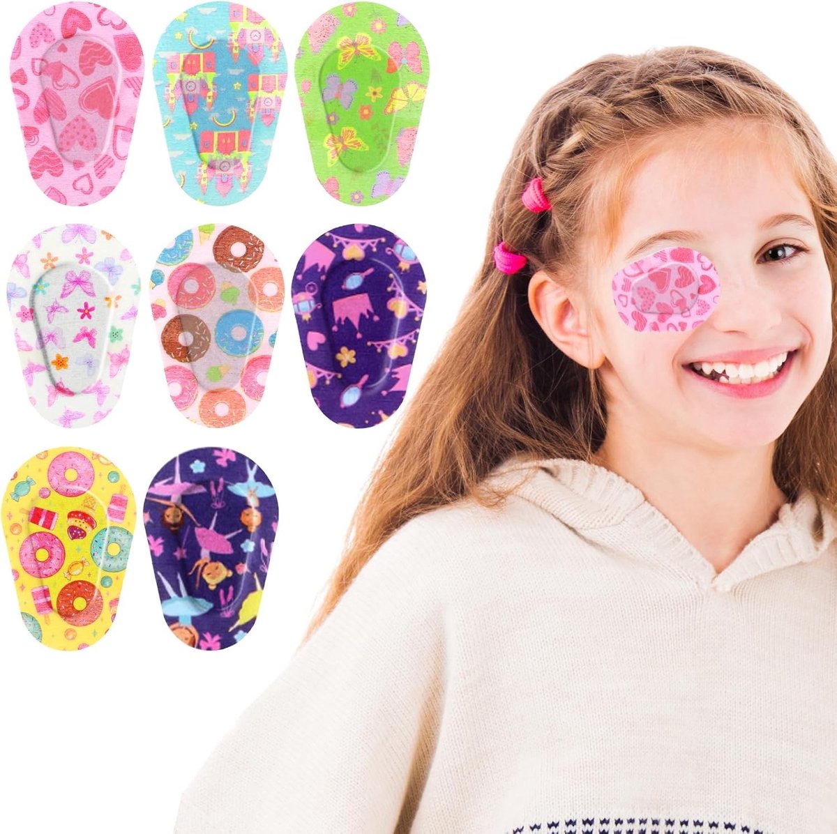 24 Stuks Zelfklevende Oogpleisters voor Kinderen, Ademend en Comfortabel, Schattige Meerkleurige Ontwerpen, Wegwerp Oogpads, Ideaal voor Vermoeide Ogen en Ontspanning