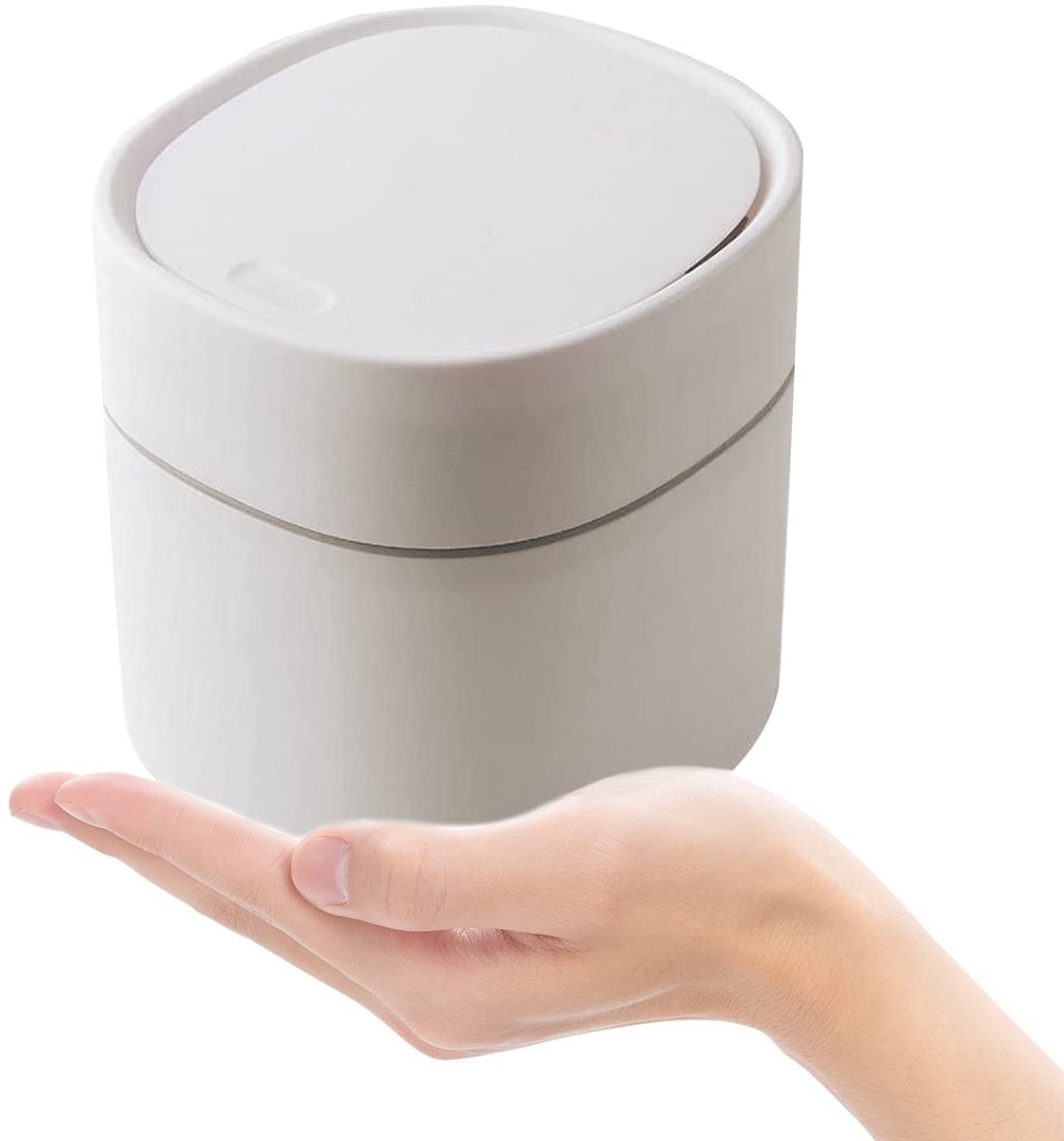 Praktische kleine prullenbak met deksel voor bureau, badkamer, slaapkamer en kinderkamer (Beige) - Ideaal voor afval, organisatie en ruimtebesparing