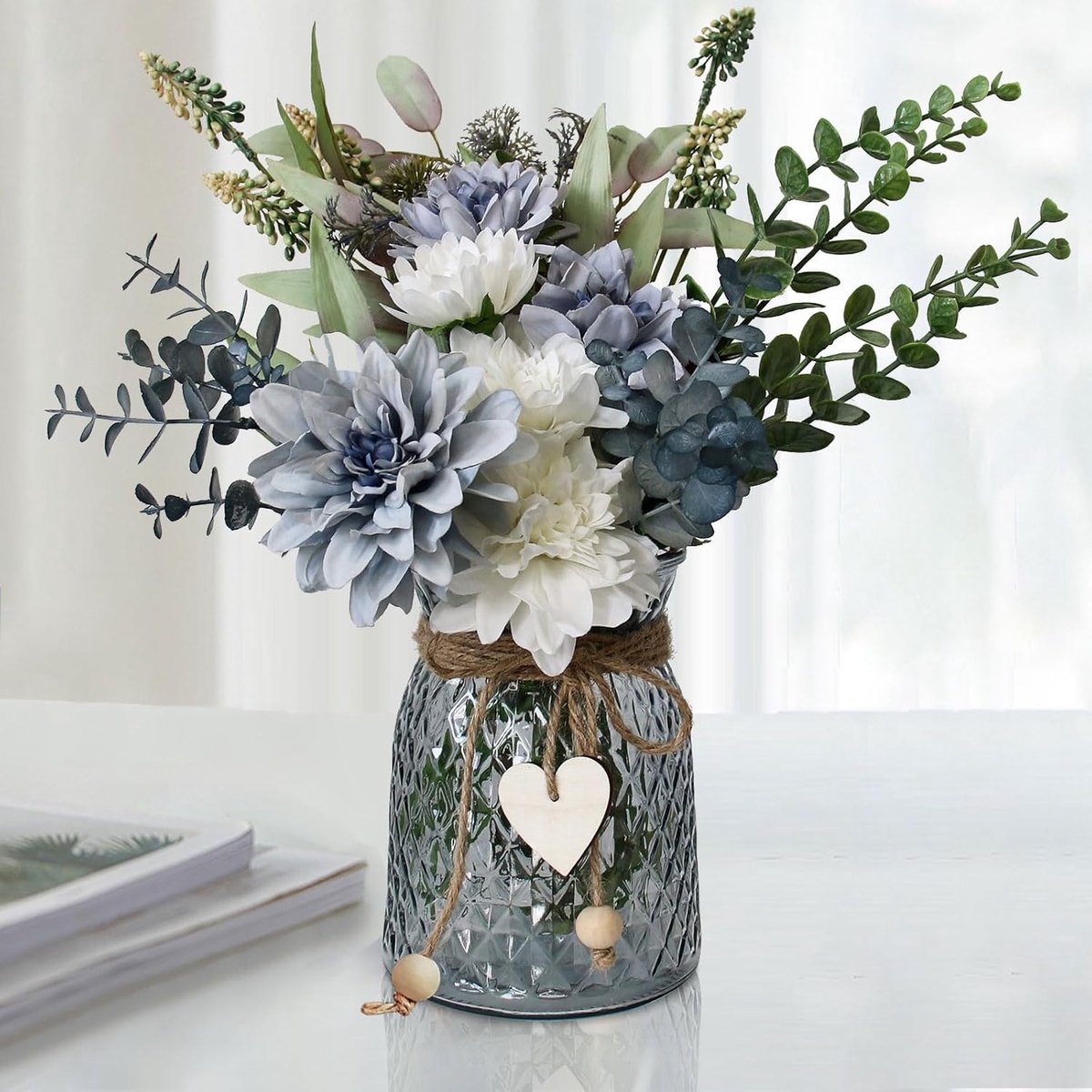 SnelShoppen - Leftover Nepp bloemen in vaas, Kunstbloemen in Vaas, Tafeldecoratie voor Eetkamer, Bloemstukken voor Tafel, Nepe bloemen met Vaas, Keuke