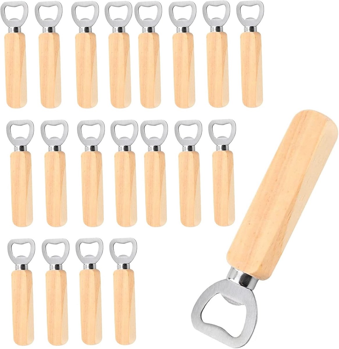 20 Stuks Houten Flessenopeners met Handvat - Draagbare en Persoonlijke Cadeaus voor Mannen, Perfect voor Vaderdag en Feestjes