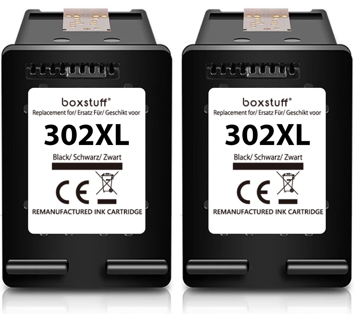 Boxstuff Inkt geschikt voor 302 XL - (F6U68AE) Compatibel met HP 302 / 302XL - Inkt Cartridge 2-Pack voor HP Deskjet 1110 / 1111 / 1112 / Envy 4510 / 4511 / 4512 / Officejet 3830 / 3831 / 3832 / 4650 / 4652 / 4654 - Multipack Zwart
