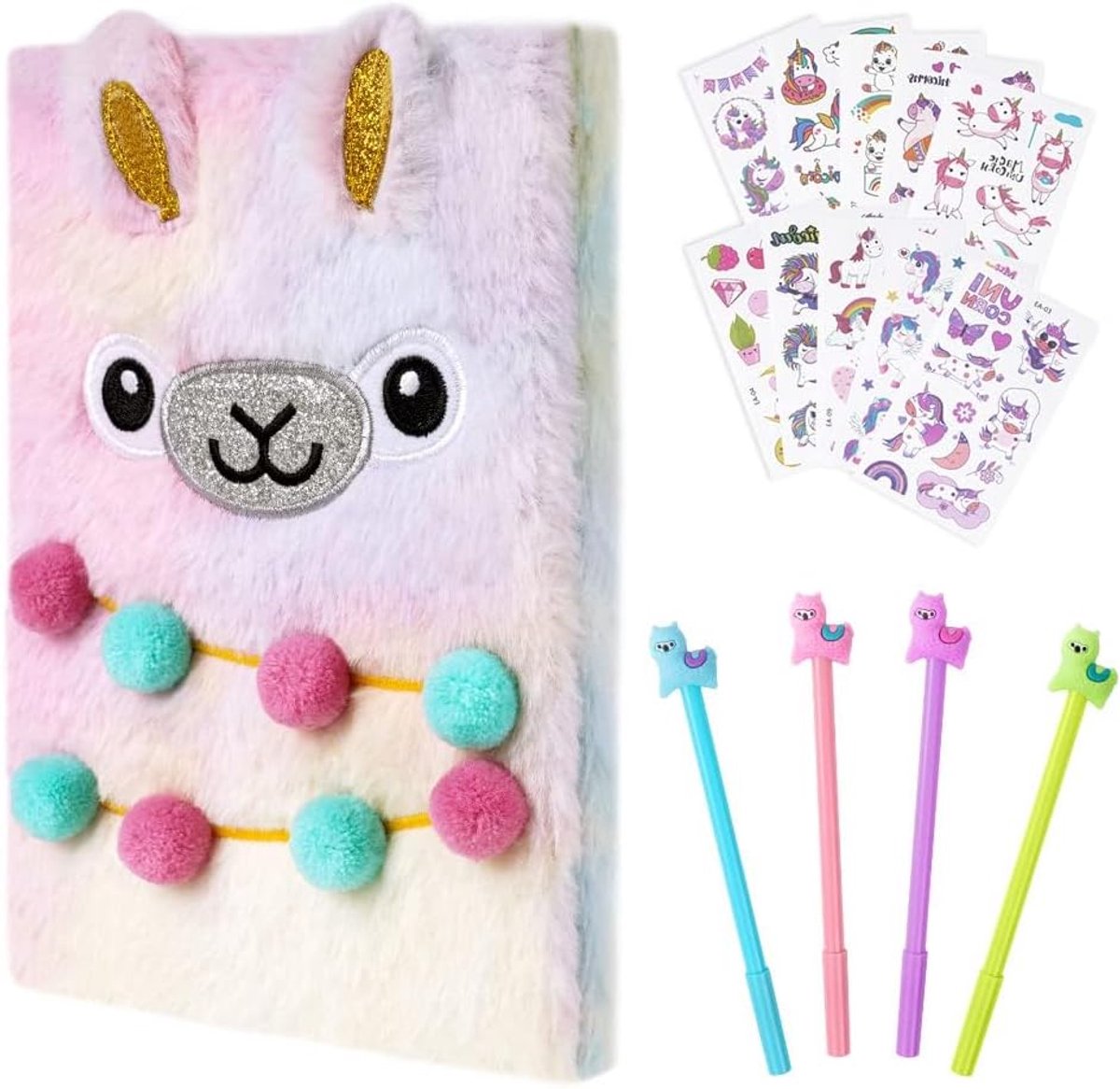 Notitieboekje meisjes pluche - alpaca pluche - geheim dagboek met stickers - creatief schrijven en tekenen - ShopVlot