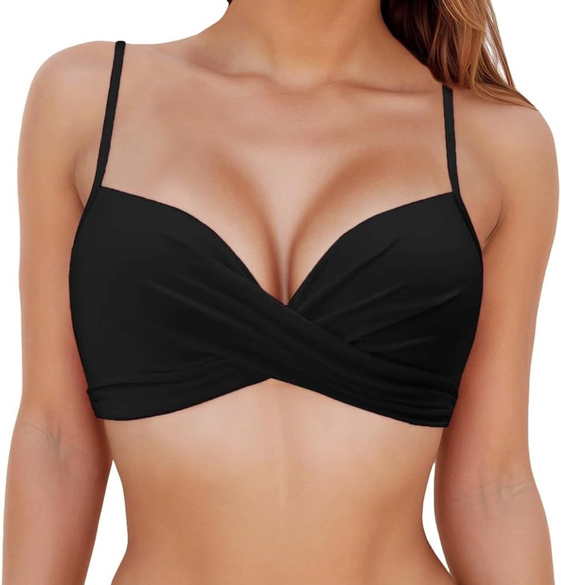 Bikini-top voor Dames - Zwart - XL - Verstelbare Bandjes met Crossover-Design - Voor Strand en Vakantie