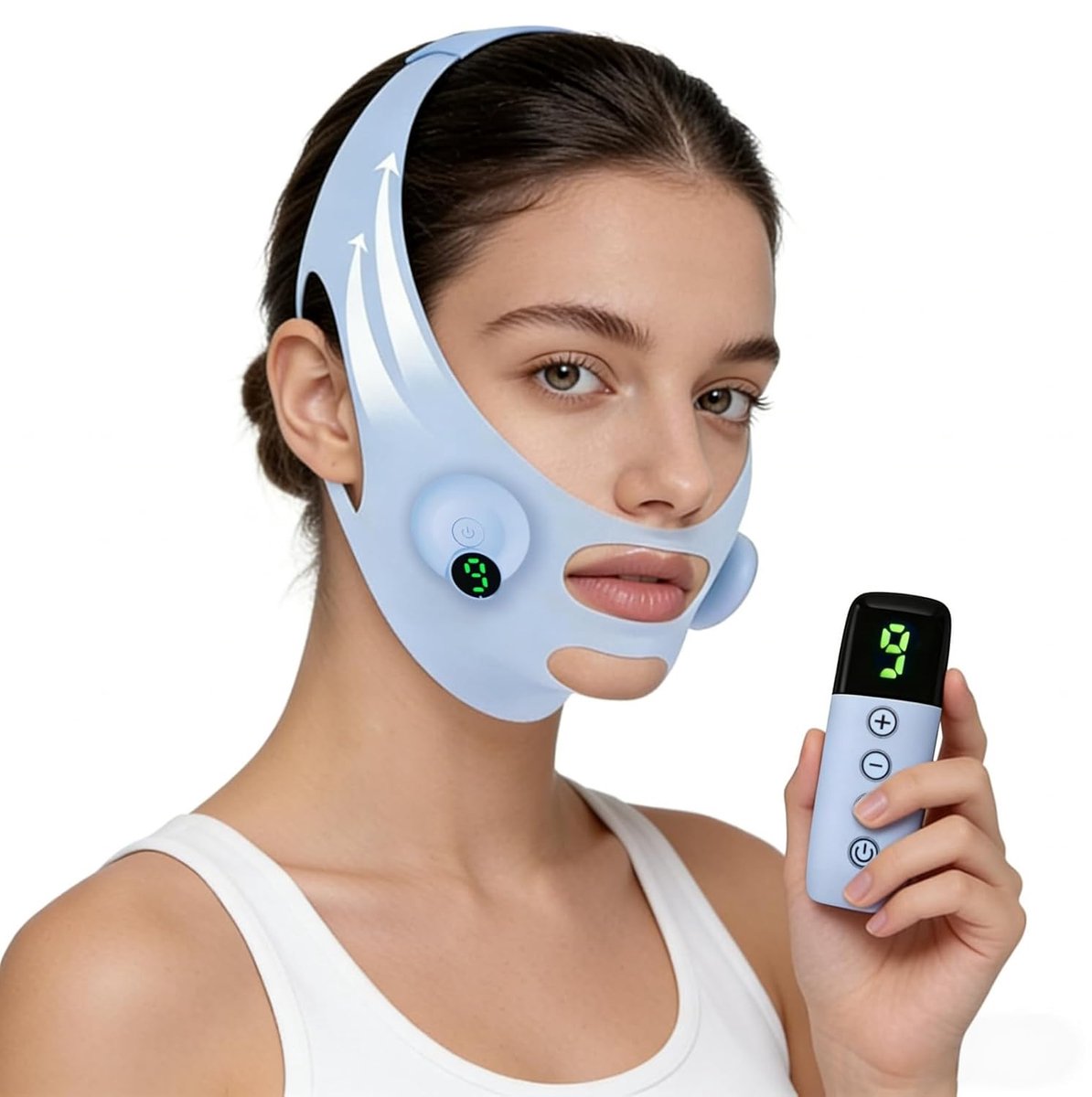 Gezichtslift- en kinverminderingsapparaat - V-vormig gezichtsmasker met 6 standen en 9 niveaus voor anti-aging, inclusief slimme automatische microstroommassage.