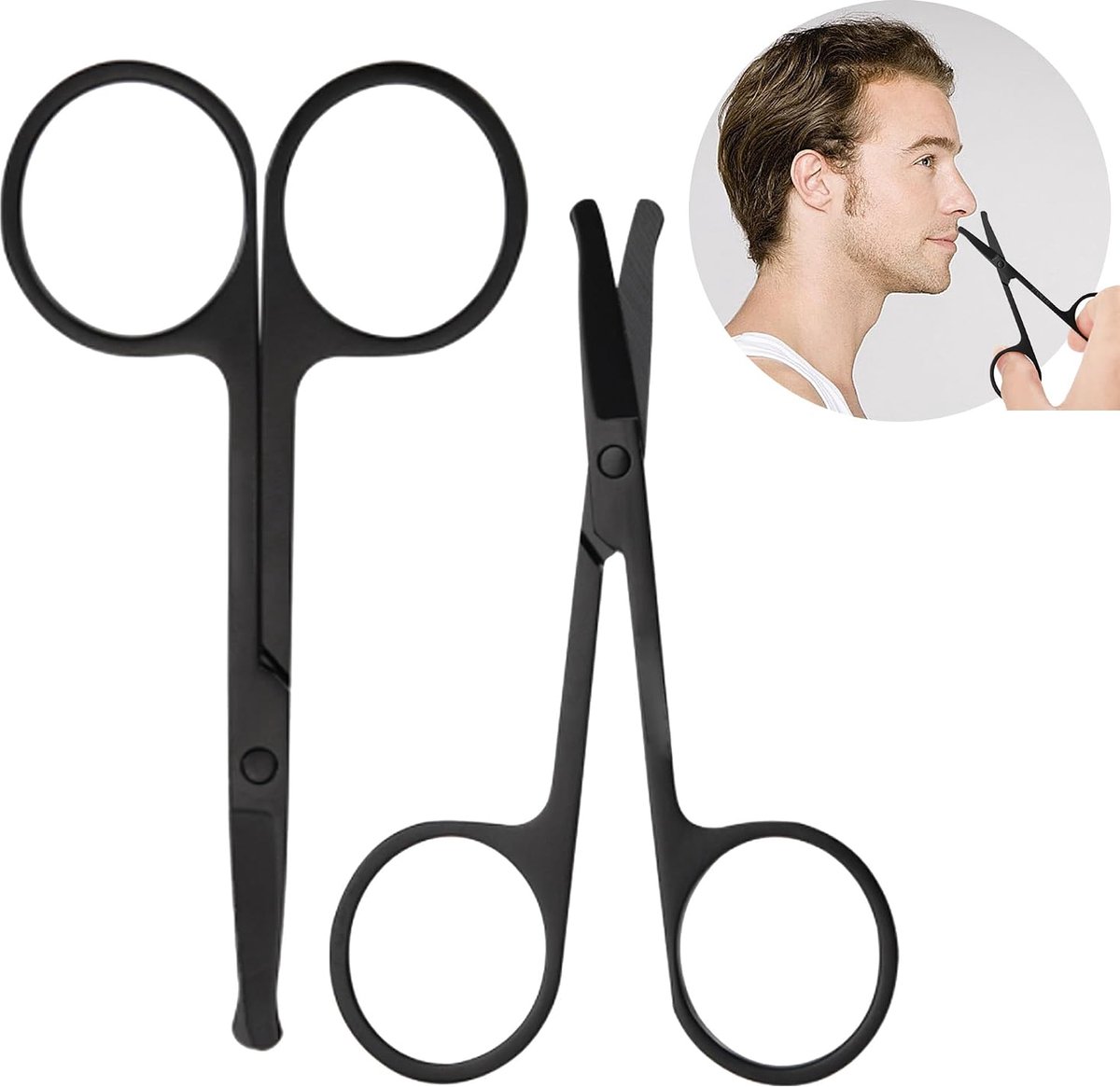 Tweedelige neushaartrimmer, neusknipper, oorknipper, baardschaar, rond, Geschikt voor professioneel gebruik op wenkbrauwen en wimpers, roestvrij staal (zwart).