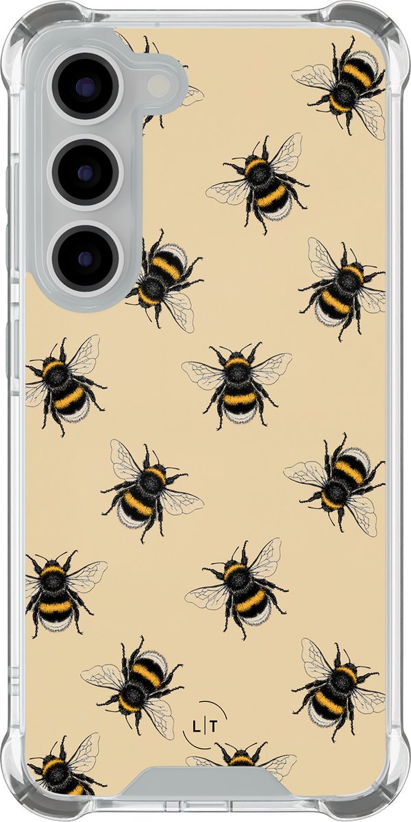 Shockproof hoesje - Geschikt voor Samsung Galaxy S23 - Bijen print - Extra sterke case - TPU/polycarbonaat - Print / Illustratie - Geel, Transparant
