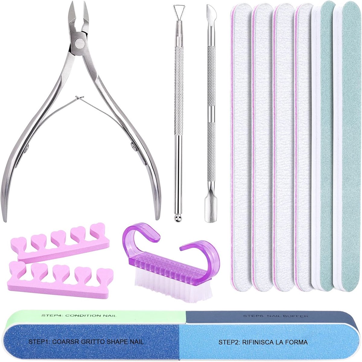 Nagelvijlen en bufferblokken 13 stuks - dubbelzijdig - nagelriemduwer - perfect voor manicure - ShopVlot