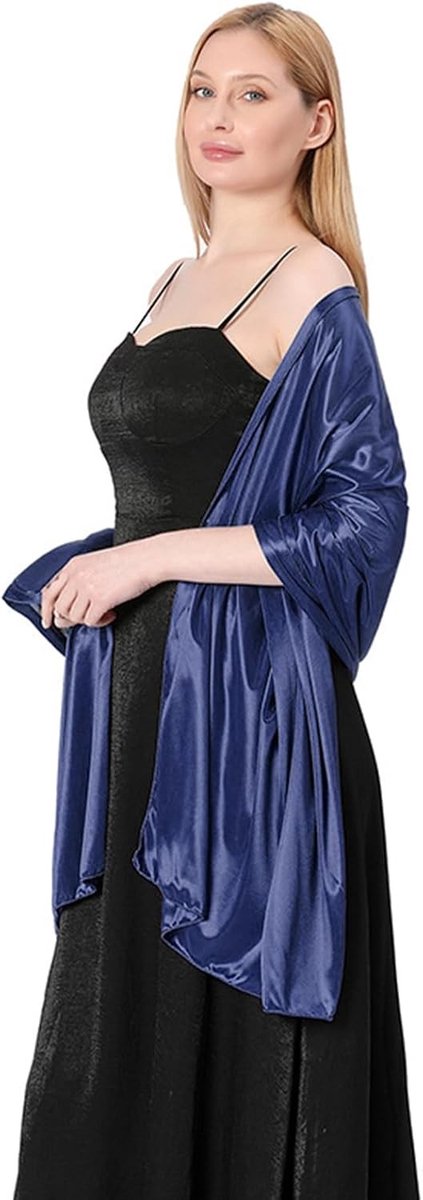 Elegante Satijnen Sjaals en Wraps voor Avondjurken - Lichtgewicht en Stijlvol voor Bruidsmeisjes, Feest en Prom, 200×70 cm, Donkerblauw