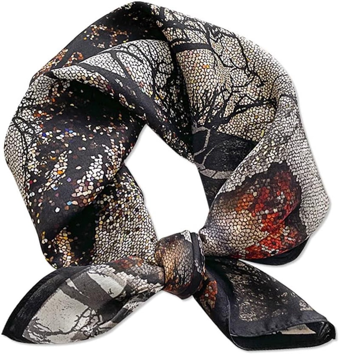 Elegante Zijden Sjaal voor Dames - Kleine Vierkante Sjaal van 53x53cm met Bloemen- en Boomprint, Lichtgewicht en Stijlvol Accessoire voor Haar en Outfit