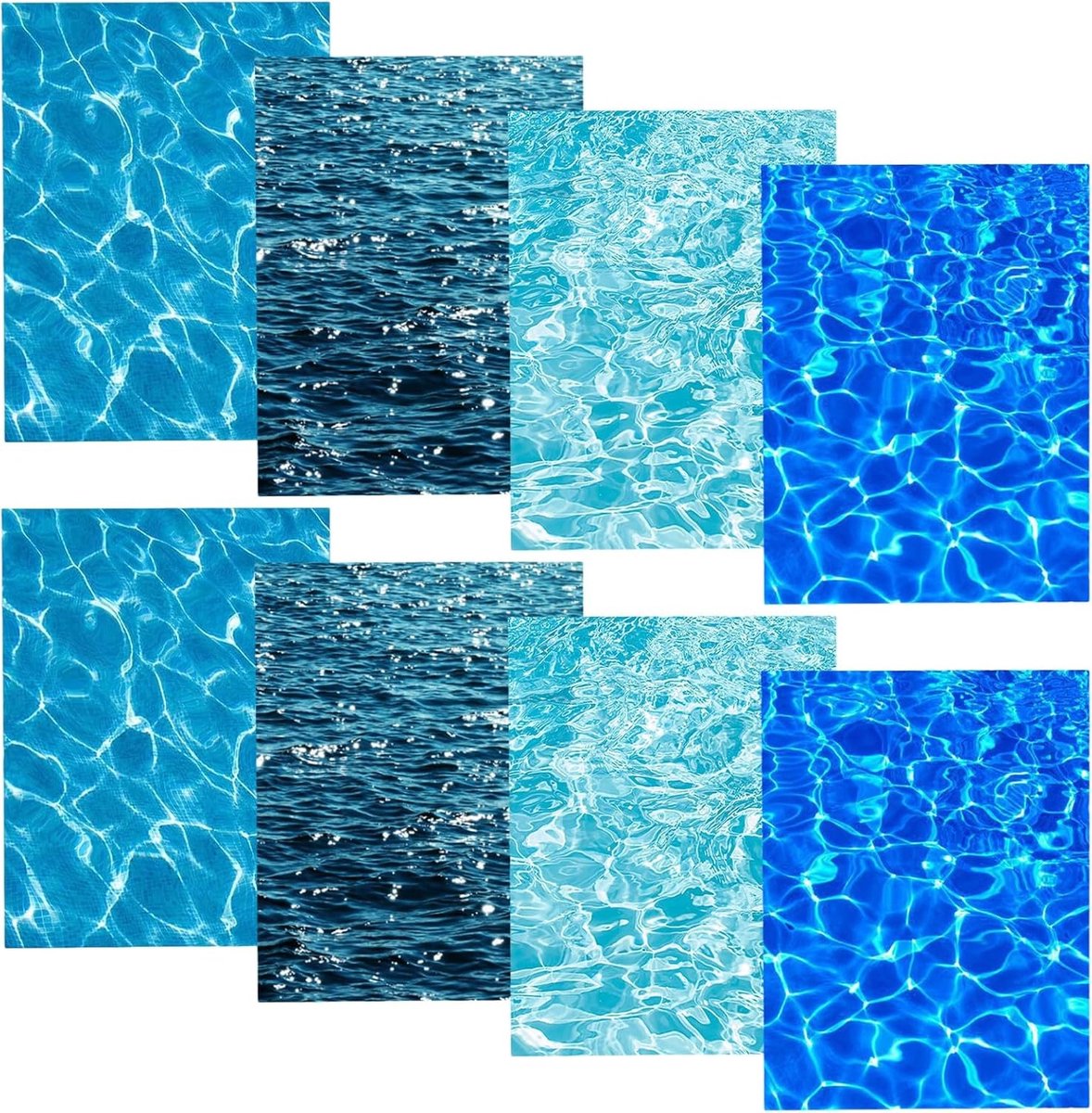 Miniatuurpapier zelfklevend in 4 tinten blauw voor modelbouw, diorama en miniatuurlandschappen, decoratie voor meer en zee, 8 stuks