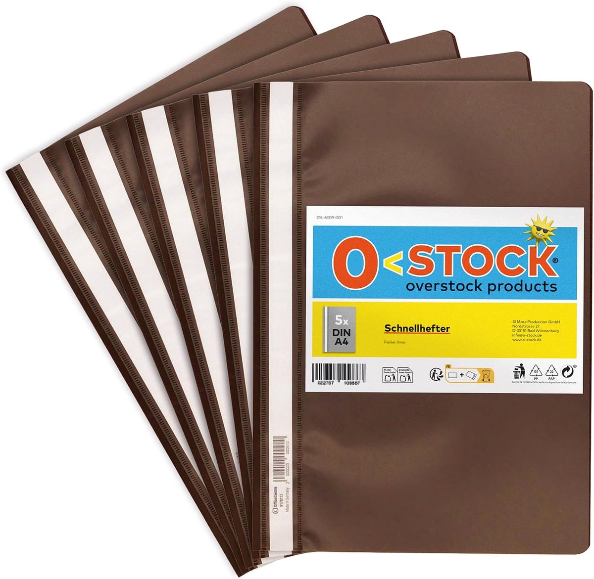 5 x A4 quick attachment folders, colour dark brown, stable, transparent front, metal storage mechanism, made in Germany - ShopVlot