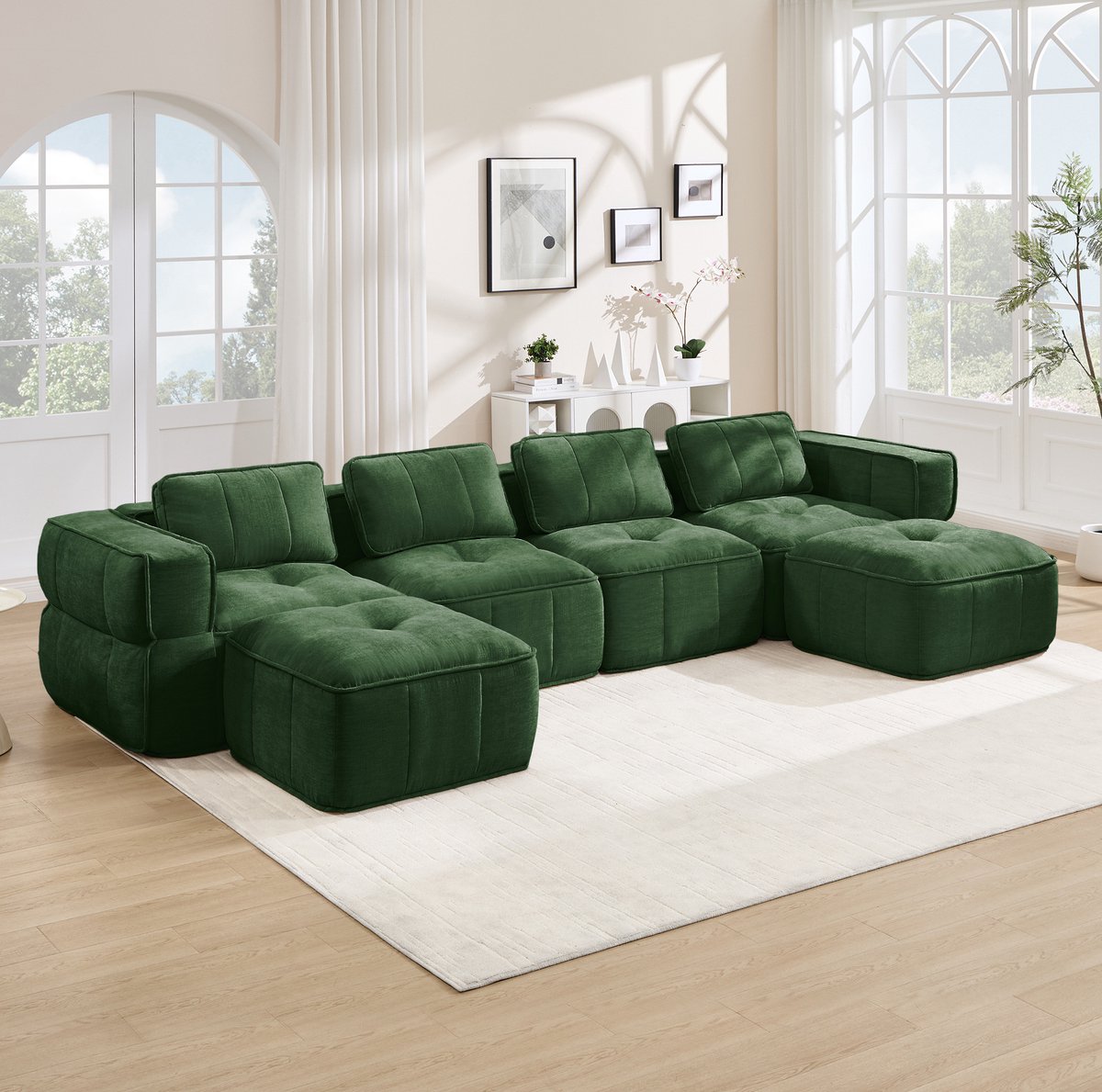 DESMIU Sofa - U-Bank 4-Zits - Modulaire Sofa Zonder Montage - Zacht Met 32D Schuim En Armleuningen - Voor Woonkamer - Polyester - Groen