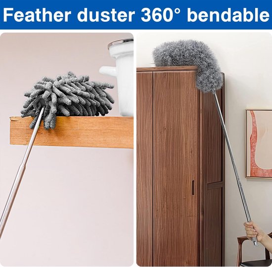 Stofdoek, telescopisch, lang, uittrekbaar, stofwisser, wasbaar, spinnenwebbezem met telescoopsteel, spinnenwebverwijderaar, plumeau met telescoopstang, uittrekbaar tot 2,6 m, voor — afbeelding 4