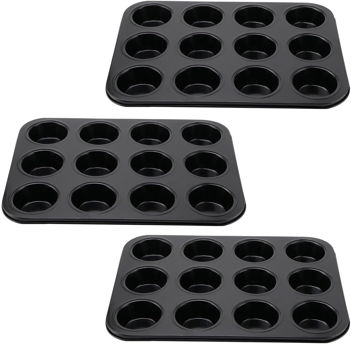 muffinvormen 3 stuks voor 12 muffins - 35 x 26 x 3 cm - anti-aanbaklaag - ideaal voor cupcakes en brownies - ShopVlot