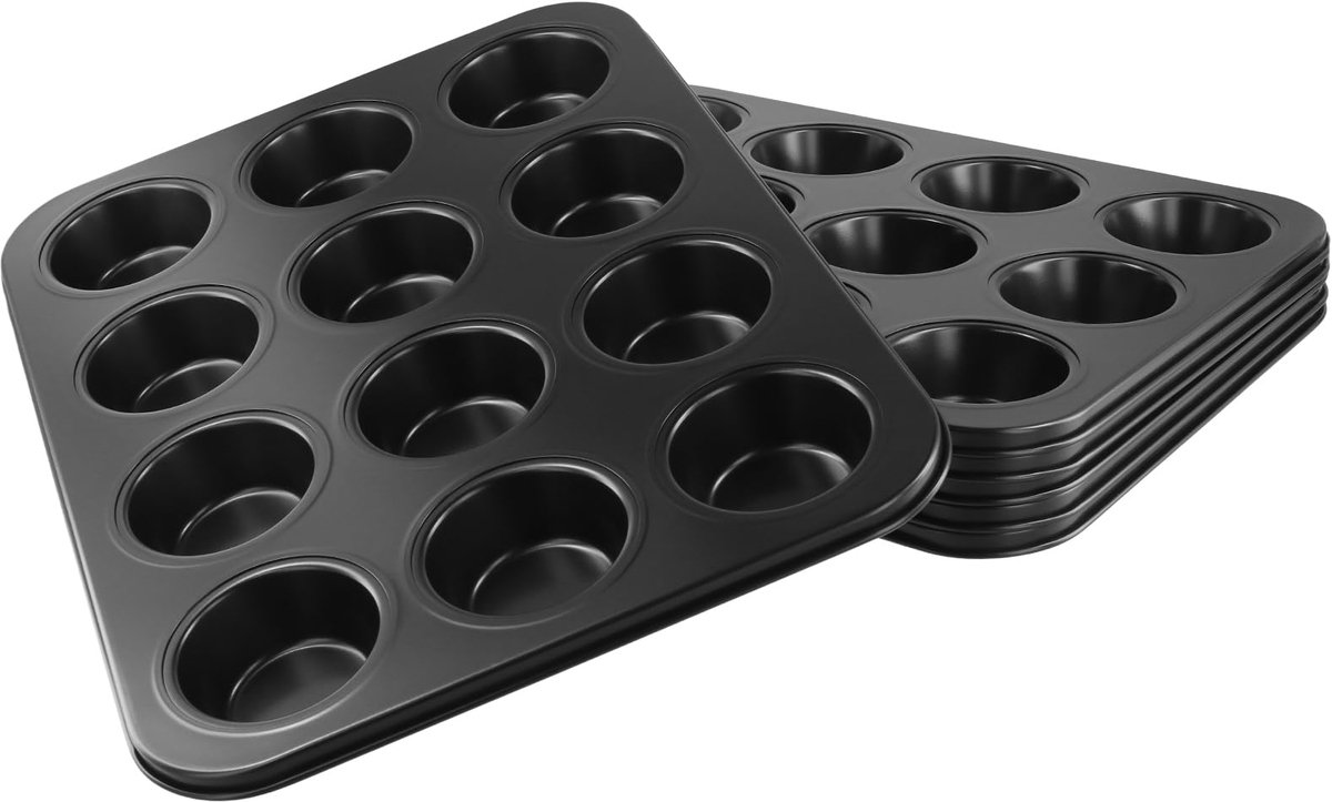 Muffinvorm 12 kopjes - 35,2 x 26,5 cm koolstofstaal - zwarte antiaanbaklaag - perfect voor muffins en pudding - ShopVlot