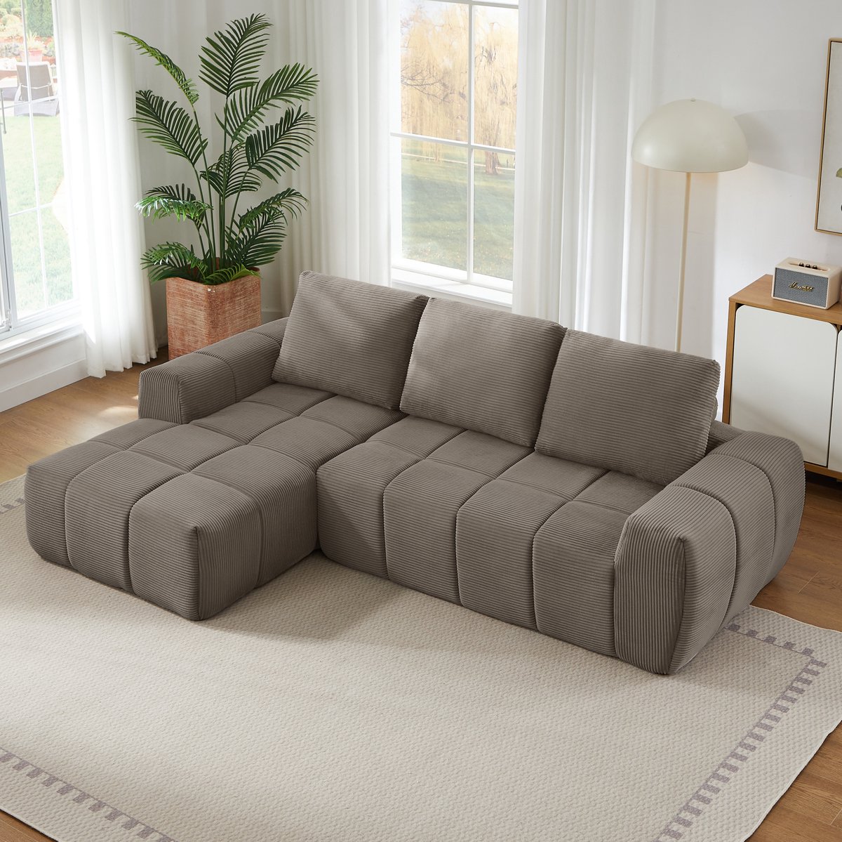 DESMIU Hoekbank 4-Zits - Luxe Corduroy L-Sofa Met Afneembare Kussens - Voor Woonkamer En Kantoor - Taupe