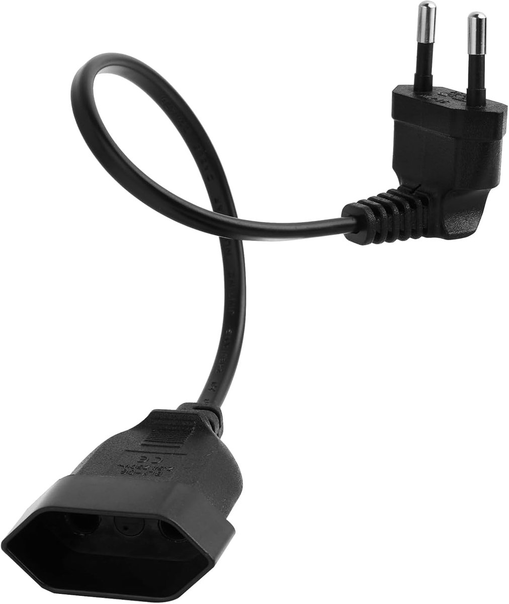SnelShoppen - Flat Extension Kabel met Euro Plug Type C 0.3 m 2.5 A 250 V voor TV, Computer, Monitor, Lamp en Huishoudelijke Apparaten, Zwarte Kabel m