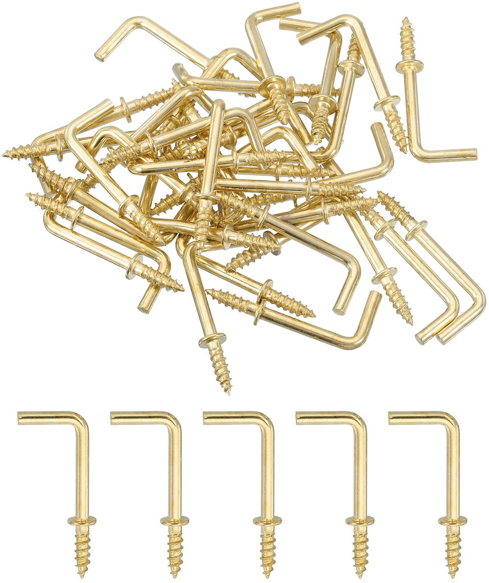 Haakse L-haken 18,9 cm - kleine metalen schroefhaken - goudkleurig - ideaal voor wandmontage - ShopVlot
