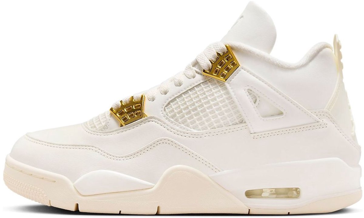 Air Jordan 4 Retro 'White & Gold' - Maat 39 - Sail/Zwart/Metallic Gold / Wit Zwart - Air Jordan 4 - Lifestyle - Dames Sneakers voor Vrouwen