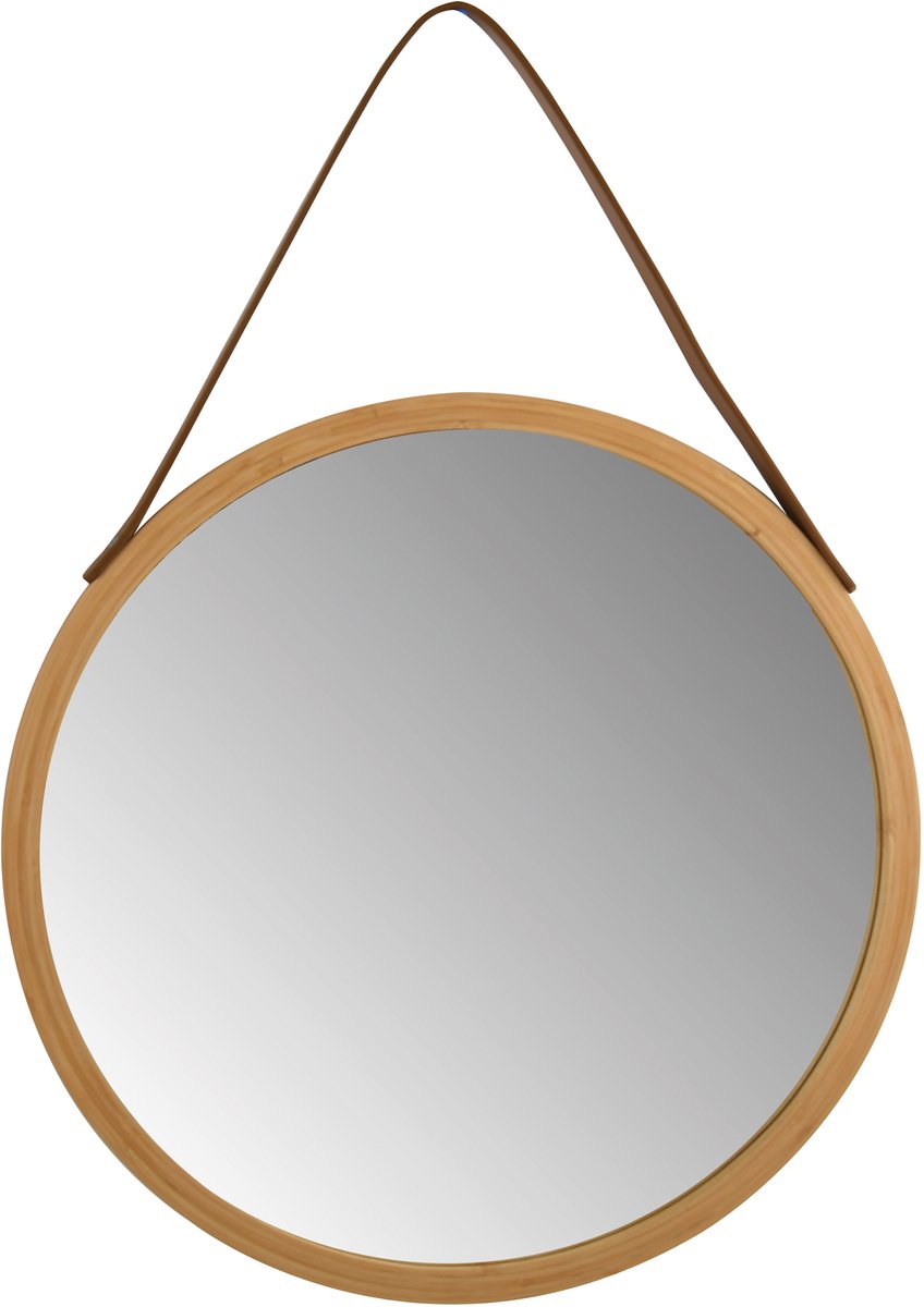 Spirella Wandspiegel Rond Ø40 cm - Badkamerspiegel van Staal met Bamboe Afwerking - Make Up Spiegel voor Badkamer en Kleedkamer