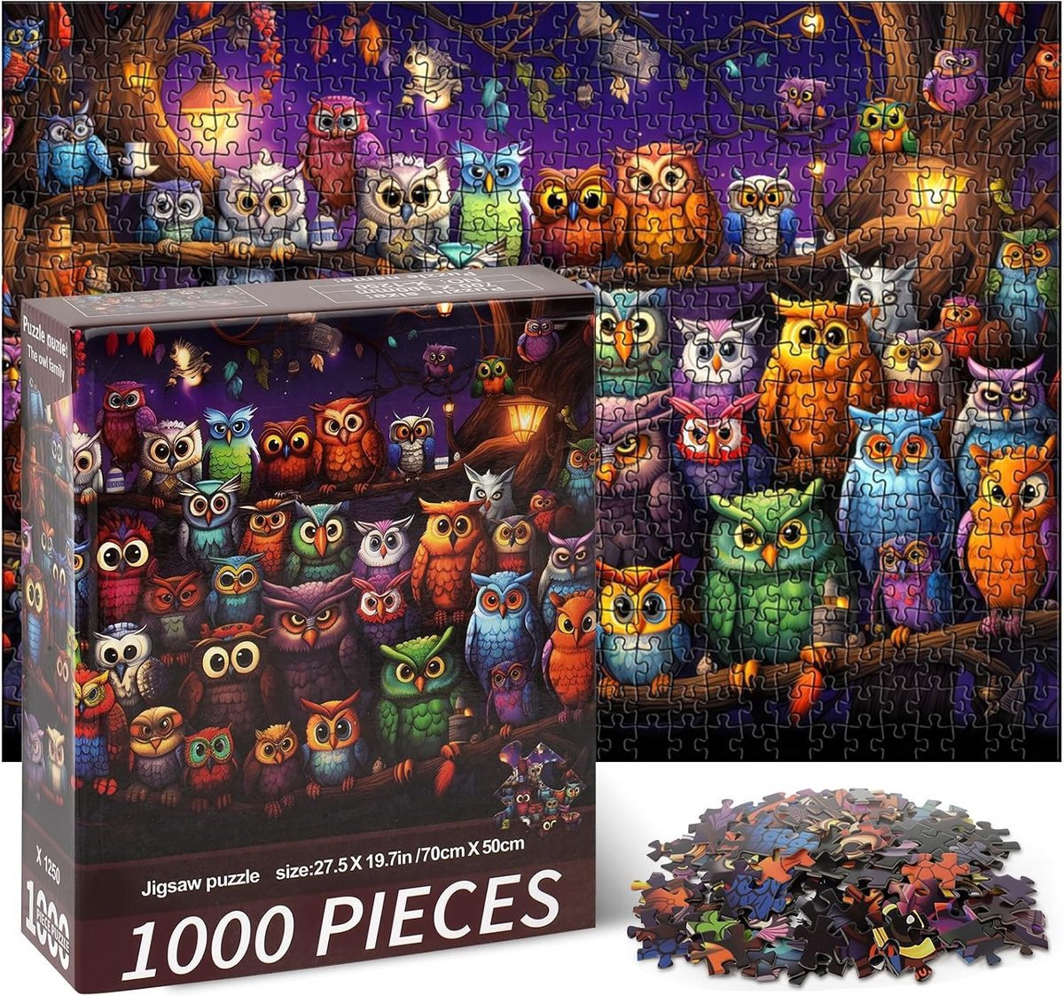Puzzel van 1000 stukjes met uilenthema voor volwassenen en kinderen, uitdagend gezelschapsspel, perfect cadeau voor puzzelliefhebbers vanaf 7 jaar, 70x50 cm