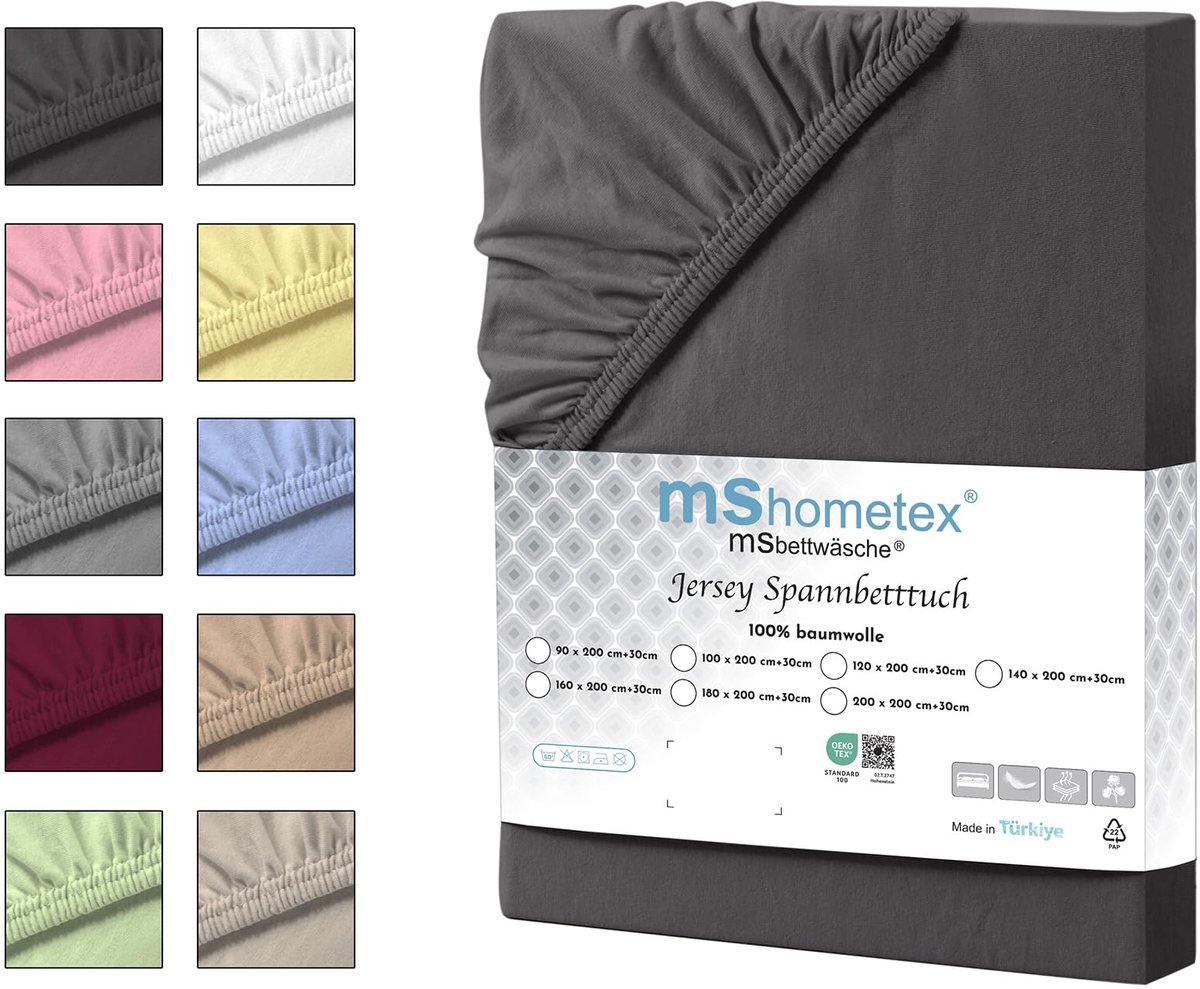 Jersey hoeslaken 180 x 200 cm - 100% katoen - ademend - zacht voor optimaal slaapcomfort - ShopVlot