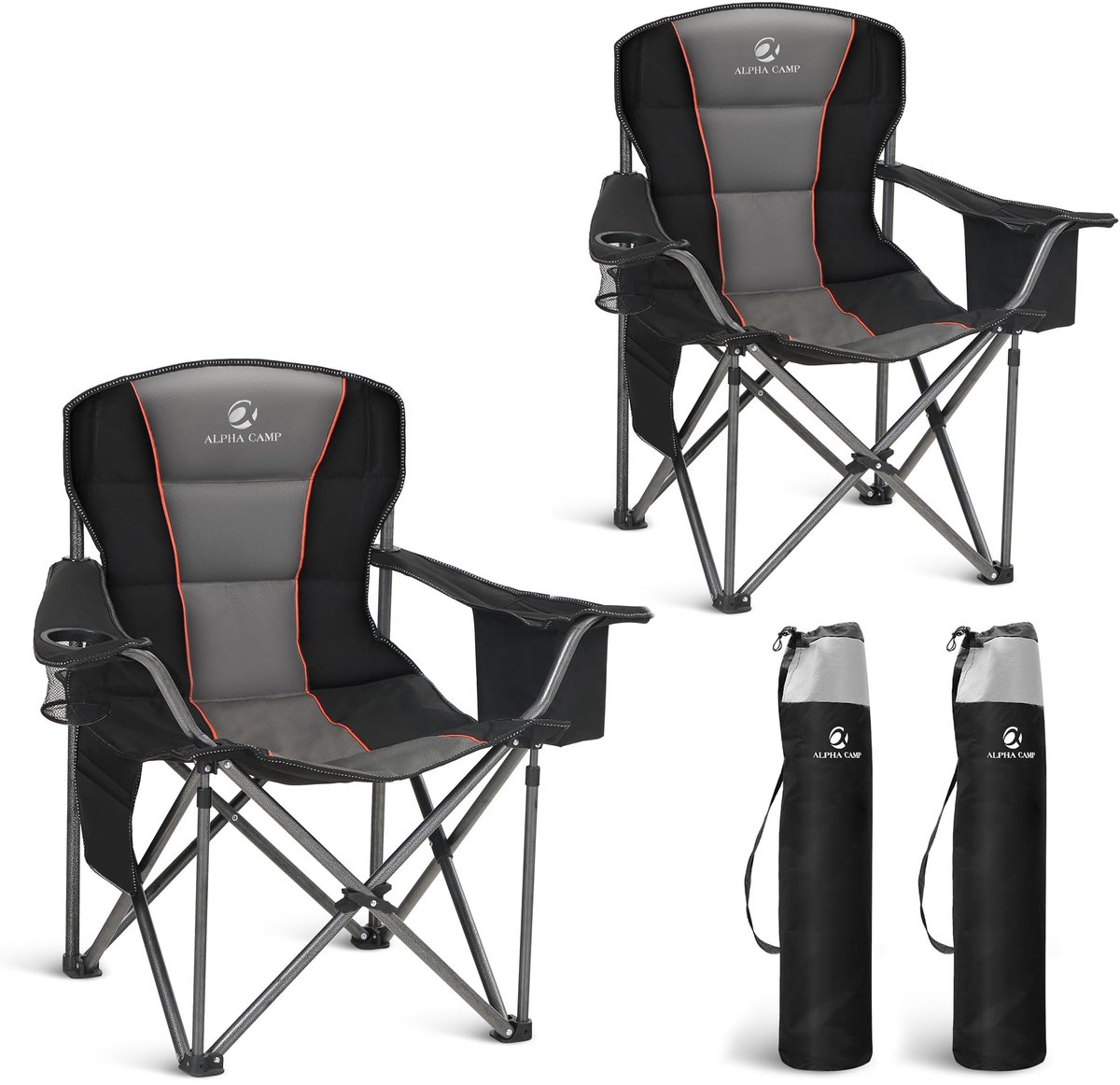 Opvouwbare campingstoel oversized - 600D Oxford stof - zwaar belastbaar tot 204 kg - met bekerhouder en koeltas - ShopVlot