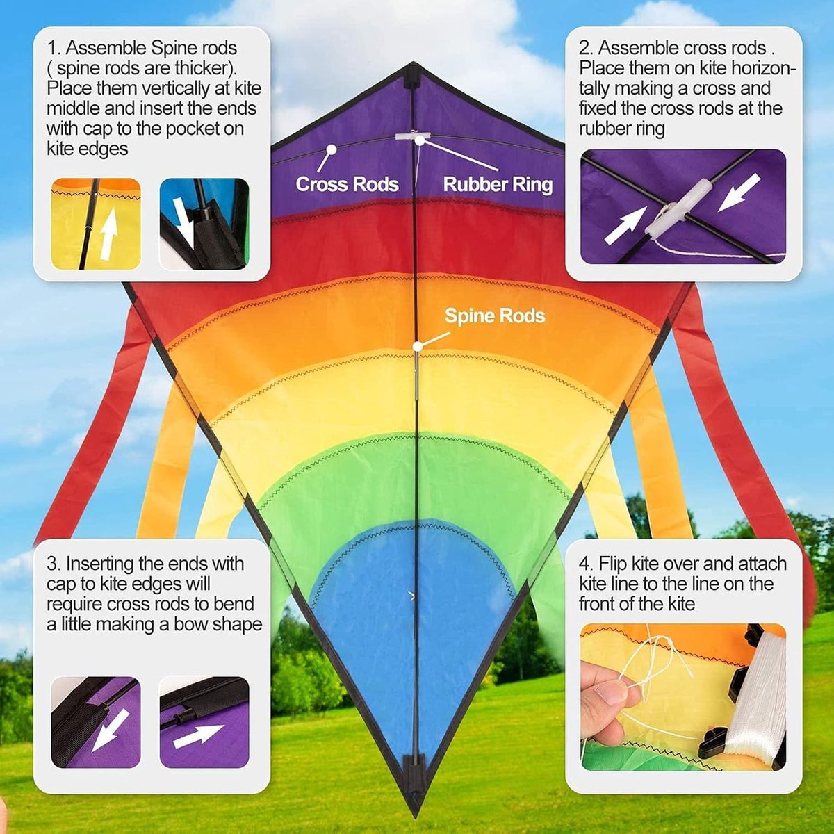 Pack of 2 Children's Kites, Single Line Kite for Children from 3 and Adults, 140 x 75 cm, Colourful Delta Kite for - ShopVlot