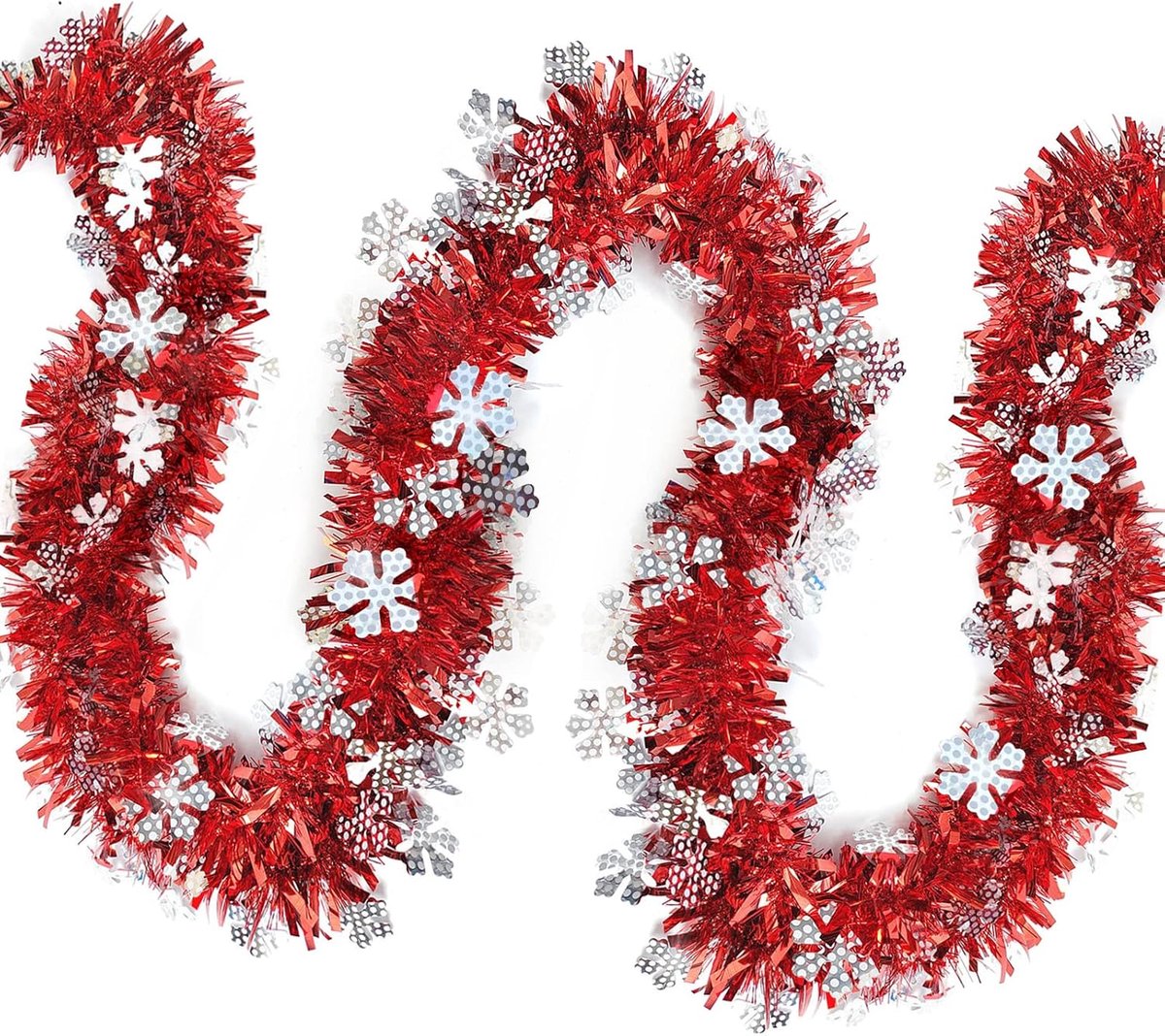 Kerstguirlande 2m - Lametta met sneeuwvlokken - Glitterend decoratief - Perfect voor kerstboom - ShopVlot