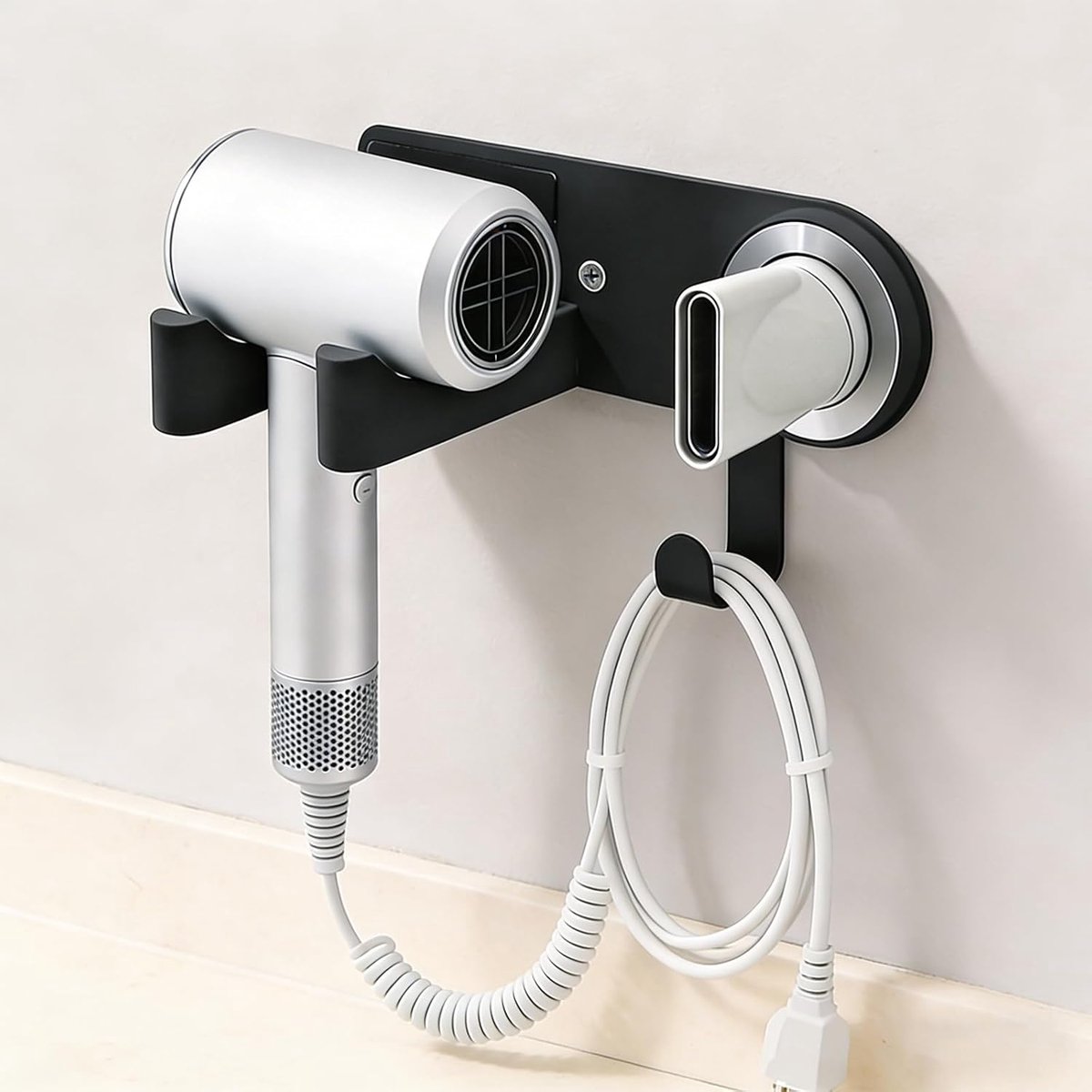 3-in-1 magnetische föhnhouder zonder boren, aluminiumlegering, wandhaardrogerhouder met stekkerkabel en - ShopVlot