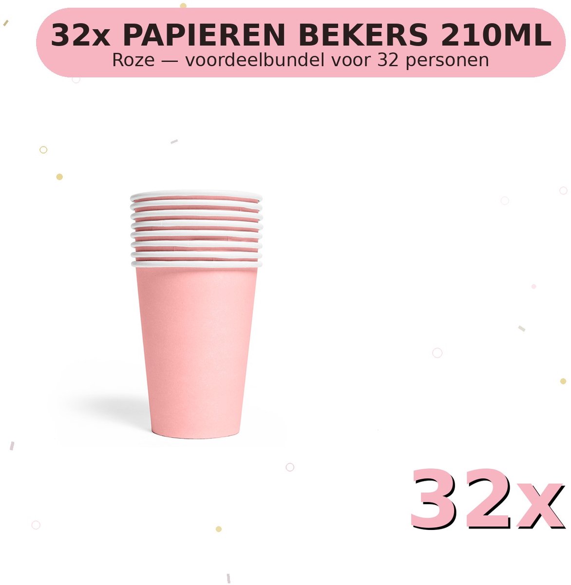 Bekers 210ml FSC Roze - Voordeelverpakking 32 Stuks voor tot 32 Personen - Feestartikelen