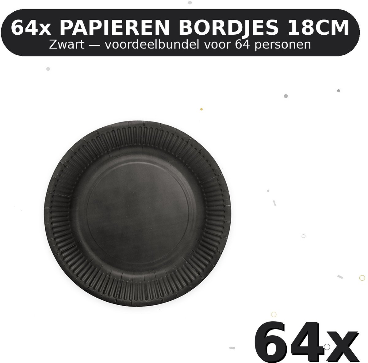 Bordjes 18cm FSC Zwart - Voordeelverpakking 64 Stuks voor tot 64 Personen - Feestartikelen