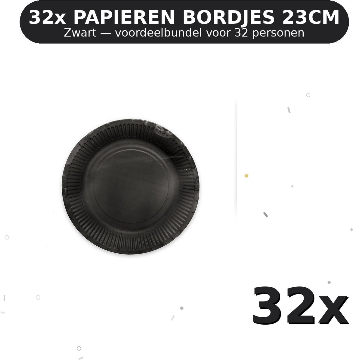 Bordjes 23cm FSC Zwart - Voordeelverpakking 32 Stuks voor tot 32 Personen - Feestartikelen
