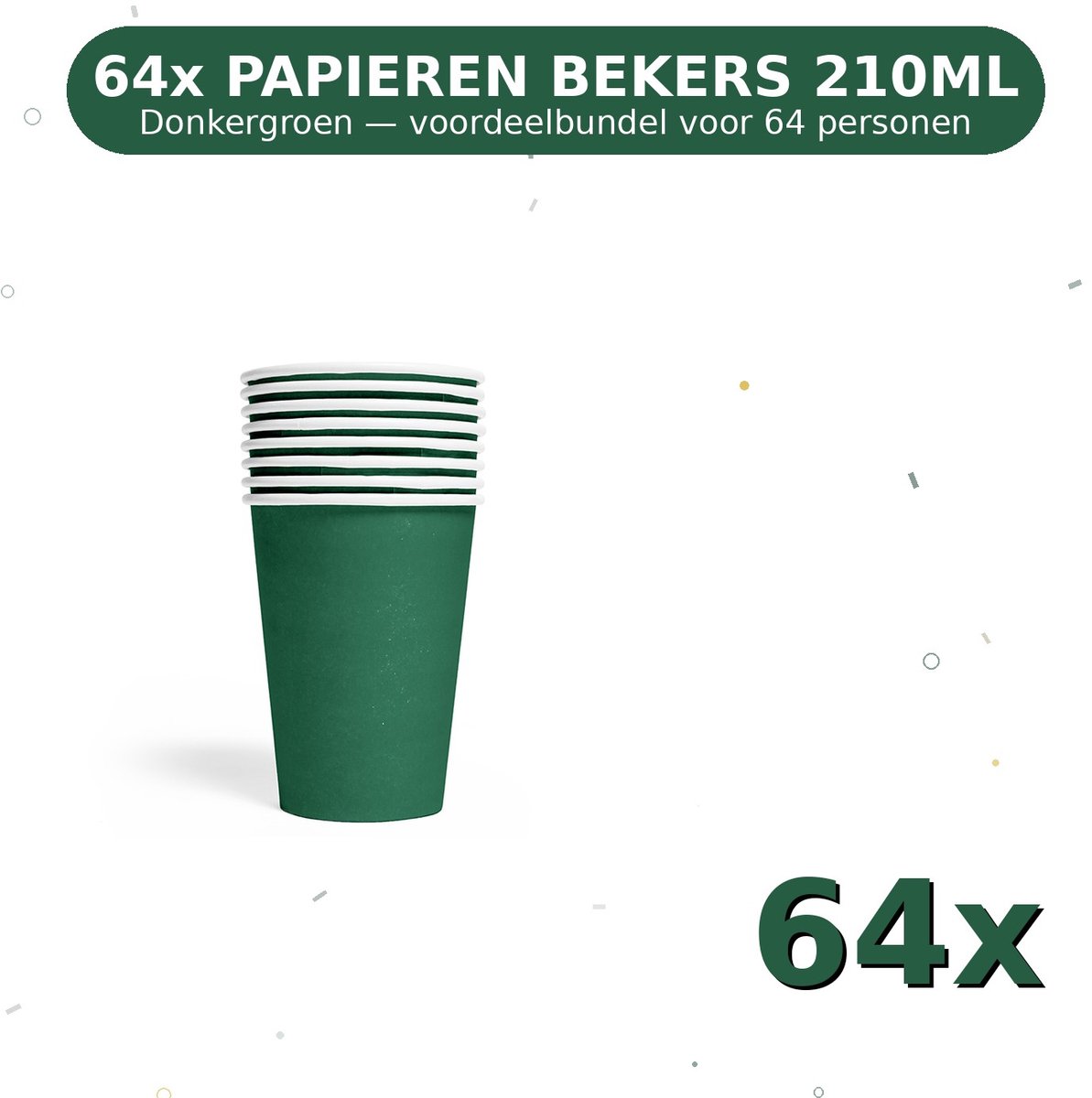 Bekers 210ml FSC Donkergroen - Voordeelverpakking 64 Stuks voor tot 64 Personen - Feestartikelen