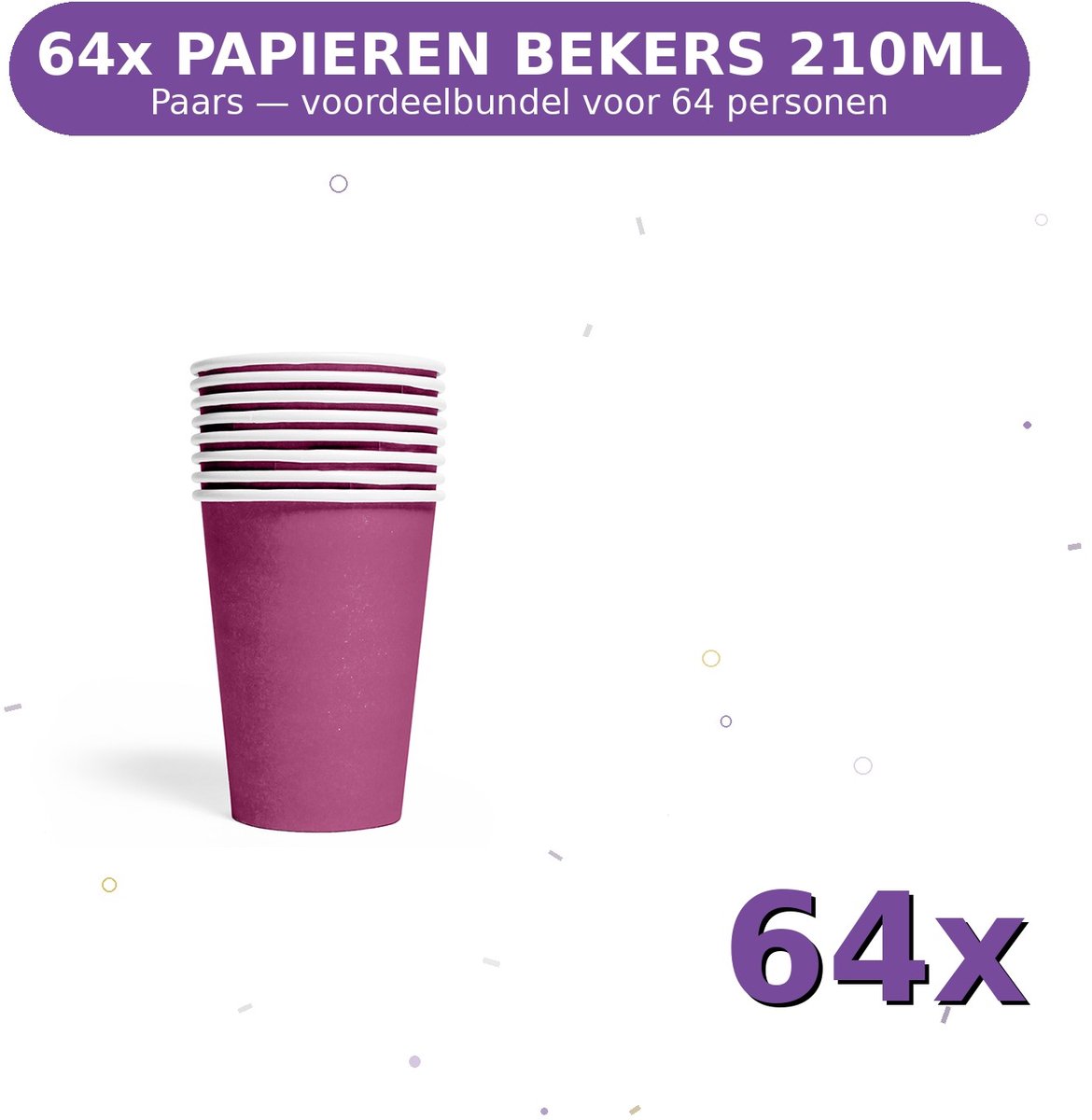 Bekers 210ml FSC Paars - Voordeelverpakking 64 Stuks voor tot 64 Personen - Feestartikelen