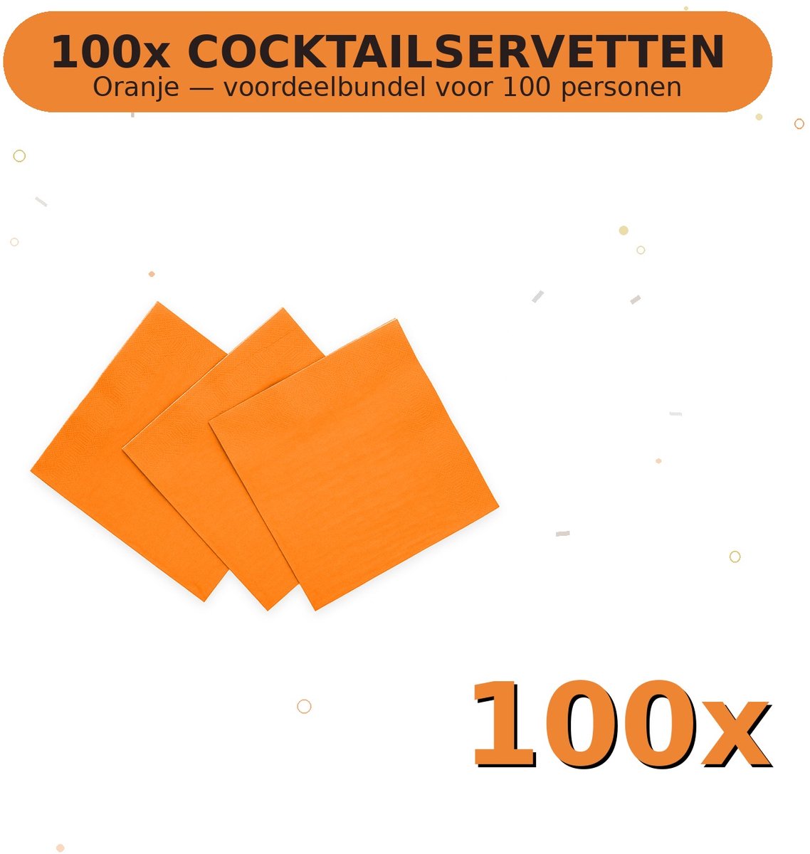 Cocktail servetten 24x24cm FSC Oranje - Voordeelverpakking 100 Stuks voor tot 100 Personen - Feestartikelen