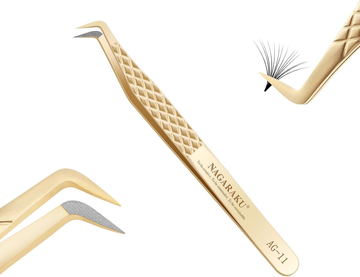 NAGARAKU Fiber Tip Volume Eyelash Tweezers Precise Point No Gap Fan Professional Curved Stainless Steel Precision - ShopVlot