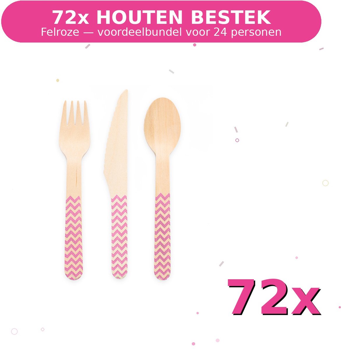 Houten bestek FSC Felroze - Voordeelverpakking 72 Stuks voor tot 24 Personen - Feestartikelen