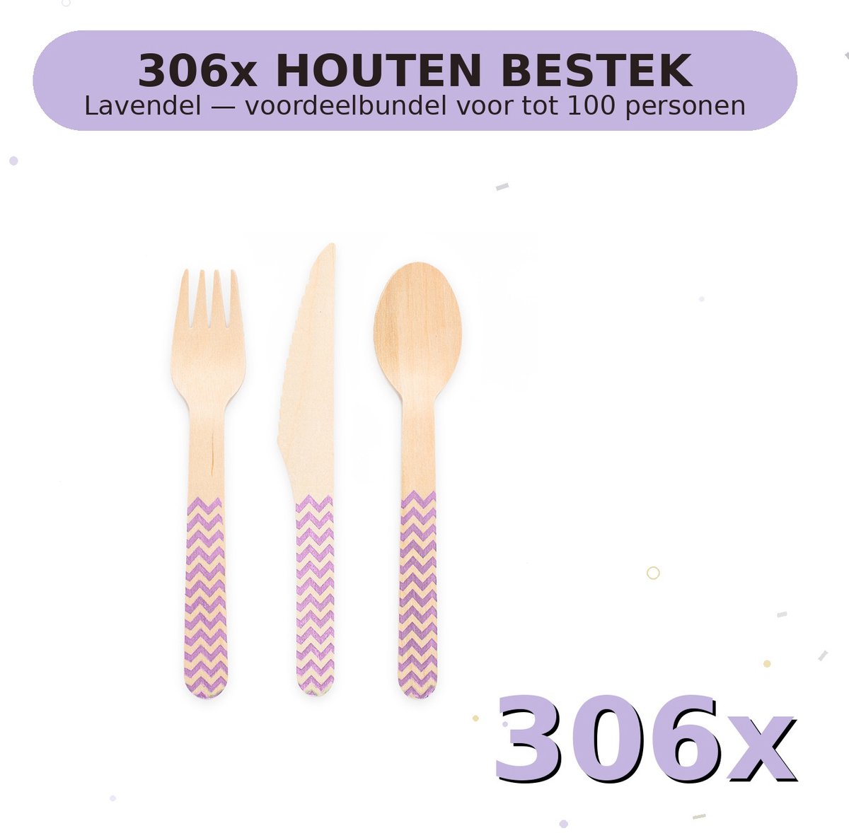 Houten bestek FSC Lavendel - Voordeelverpakking 306 Stuks voor tot 100 Personen - Feestartikelen