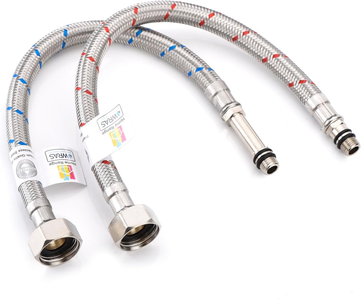 2X M10 x 1/2, - 9 Lengths - 300mm Flexible Faucet Hoses, Braided Stainless Steel Flexi for Kitchen & Basin Monobloc - ShopVlot